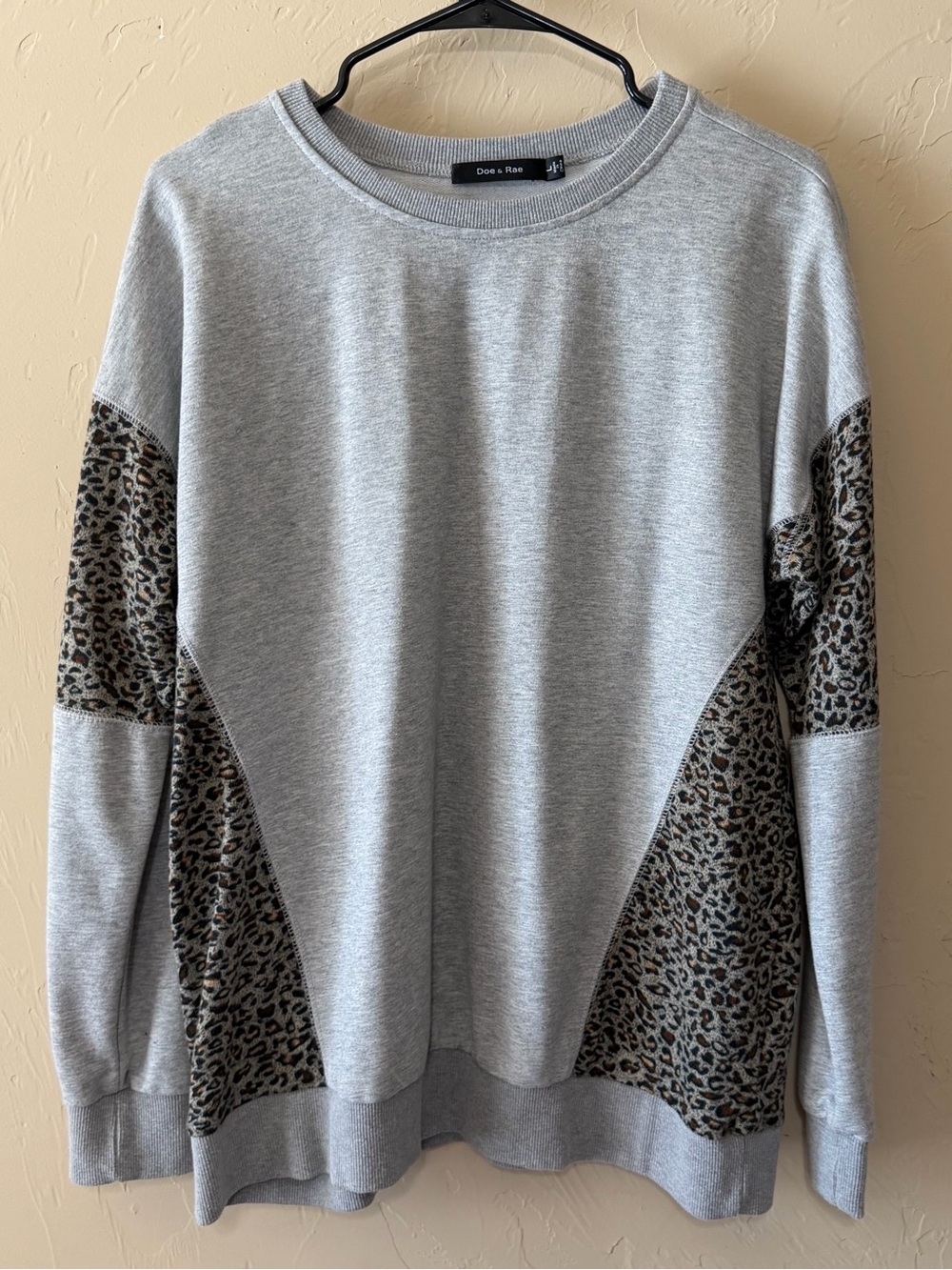 Doe & Rae Grey Sweatshirt with Leopard Print Panels